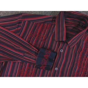 Vistonti Shirt Mens Large Red Navy Stripe Embroidered Accents Clubbing Party